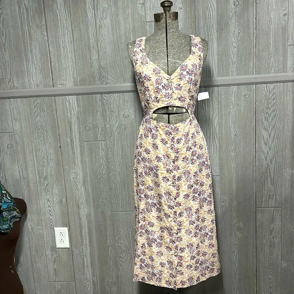 Joie Midi Dress Paige Gray Lilac Multi Print Size Small NWT - Picture 2 of 6